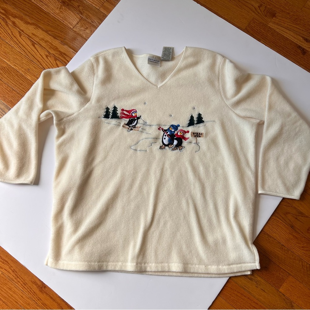 Vintage XL Sweatshirt Winter - Penguins 90s Embroidered Applique Cute Y2K